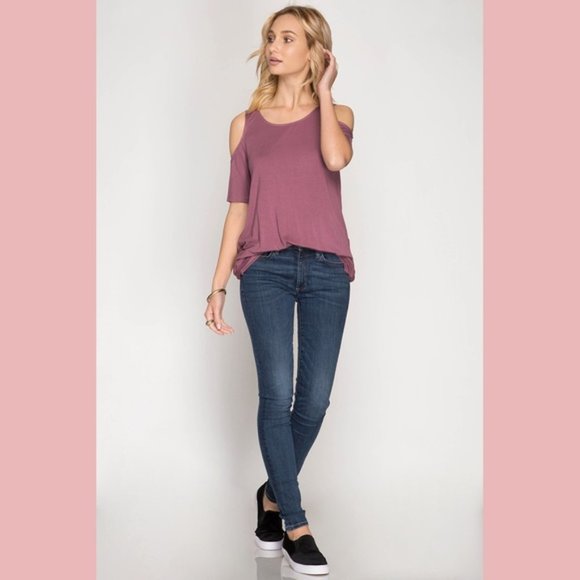 Open Back Drape Cold Shoulder Top - Picture 8 of 15